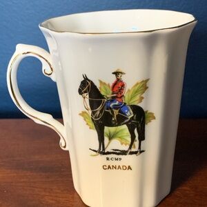Elegant Vintage Fine Bone China White RCMP Canada Gold Rim Mug